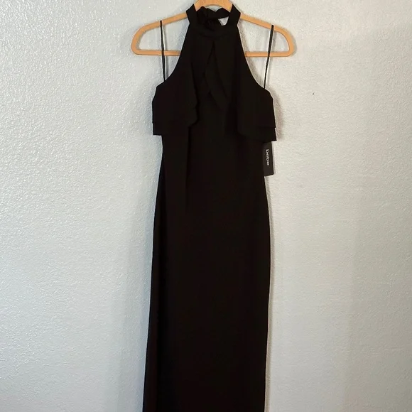 Bebe Sleeveless Double Ruffle Gown in Black at Nordstrom Rack, Size 6